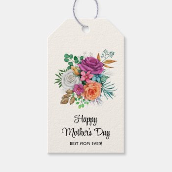 Pink  Orange & White Roses Floral Mother's Day Gift Tags by Mirribug at Zazzle