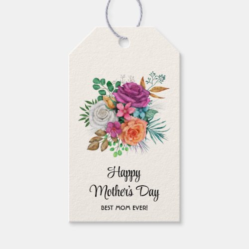 Pink Orange  White Roses Floral Mothers Day Gift Tags