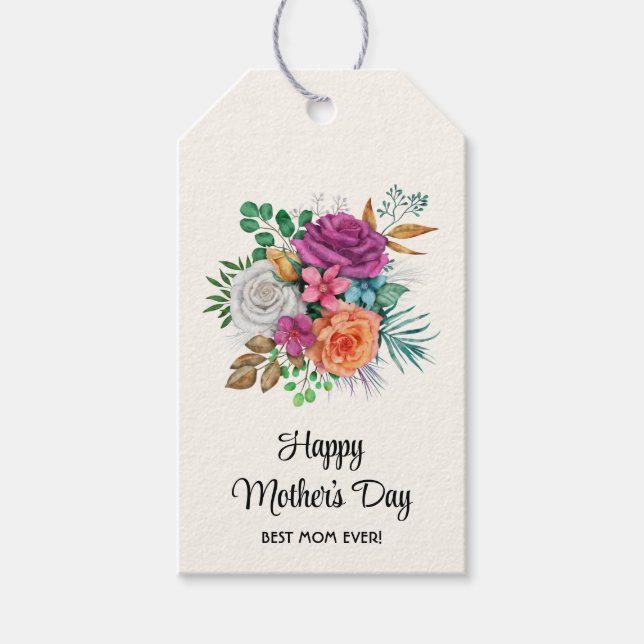 Pink, Orange & White Roses Floral Mother's Day Gift Tags (Front)