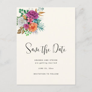 Pink, Orange & White Roses Floral Save the Date Invitation Postcard