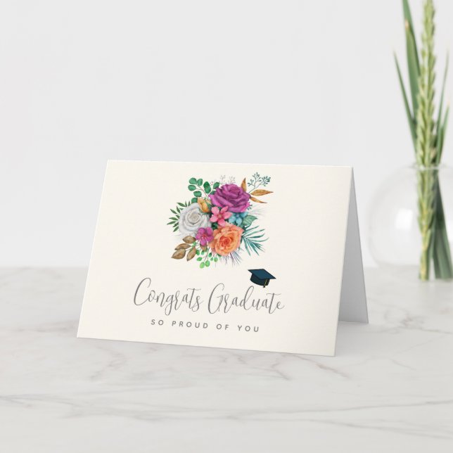 Pink, Orange & White Roses Graduation Card (Front)