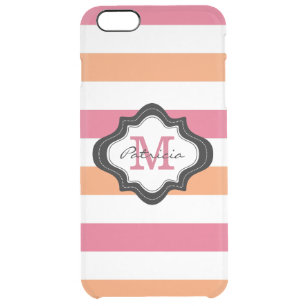 Pink Orange White Stripe Pattern Monogrammed Clear iPhone 6 Plus Case