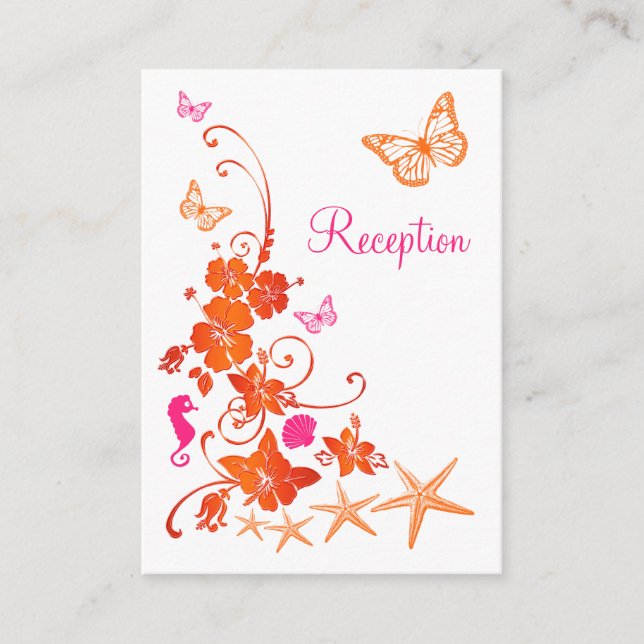 Pink, Orange, White Tropical Beach Enclosure Card (Front)