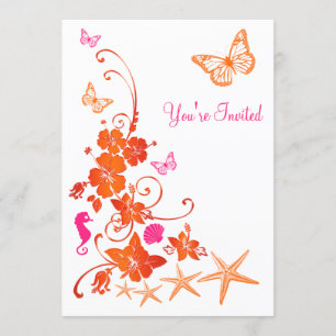 Pink, Orange, White Tropical Beach Post Wedding Invitation