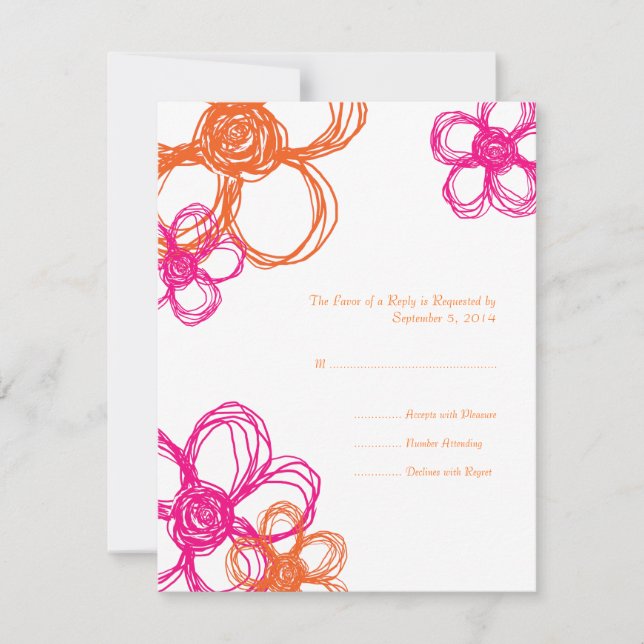Pink & Orange Wild Flowers Wedding RSVP Card (Front)