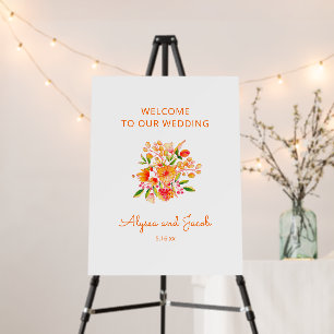 Pink Orange Wildflower Bouquet Wedding Welcome Foam Board