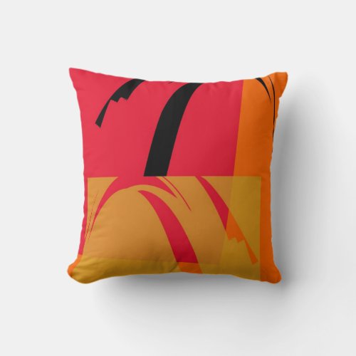 Pink Orange Yellow Black Retro Abstract Art Throw Pillow