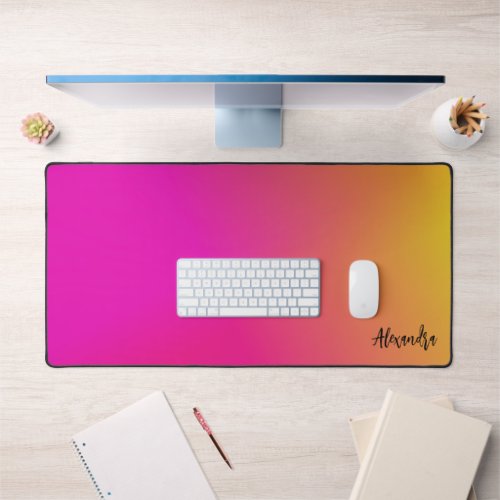 Pink Orange Yellow Ombre Custom Text Desk Mat