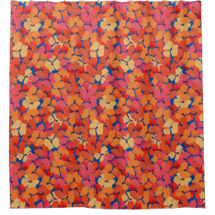 Pink Orange Yellow Poppies Floral Pattern on Blue Shower Curtain