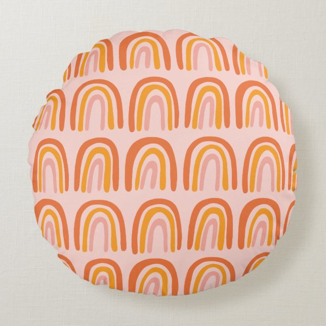 Pink Orange Yellow Rainbow Sweet Pattern Round Pillow (Front)