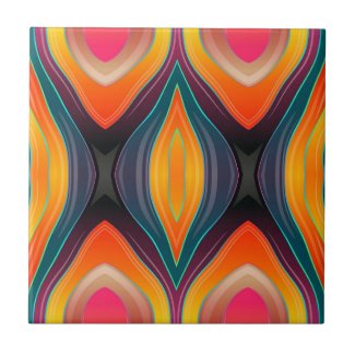 Pink Orange Yellow Retro Funky Abstract Pattern Ceramic Tile