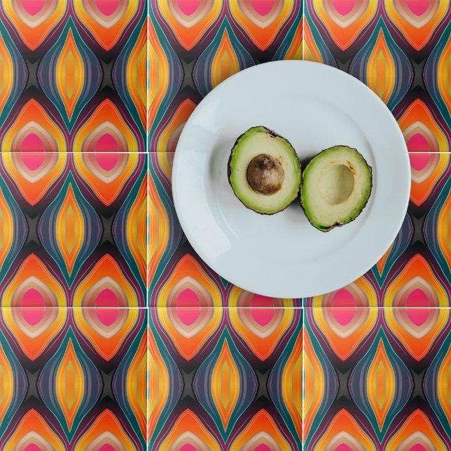 Pink Orange Yellow Retro Funky Abstract Pattern Ceramic Tile (Creator Uploaded)