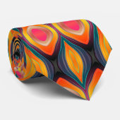Pink Orange Yellow Retro Funky Abstract Pattern Neck Tie (Rolled)