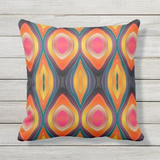 Pink Orange Yellow Retro Funky Abstract Pattern Outdoor Pillow