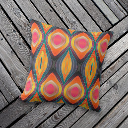 Pink Orange Yellow Retro Funky Abstract Pattern Outdoor Pillow