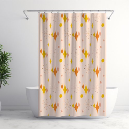 Pink Orange Yellow Starburst Mid Century Pattern Shower Curtain