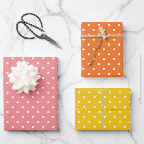 Pink Orange Yellow White Polka Dots Pattern Wrappi Wrapping Paper Sheets
