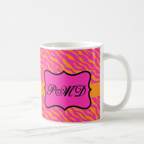 Pink  Orange Zebra Skin Monogram Initial Coffee Mug