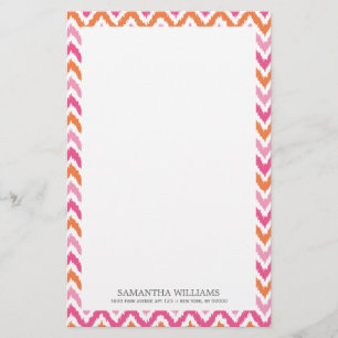 Pink Orange Zigzag Ikat Pattern Stationery
