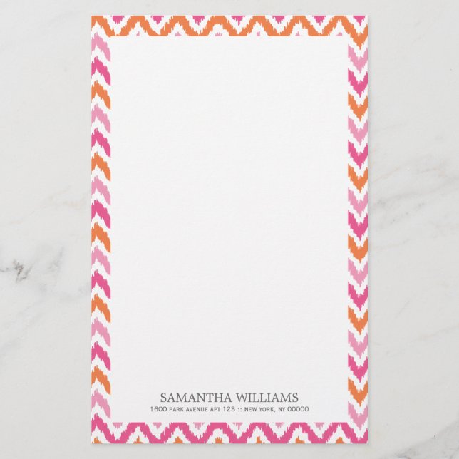 Pink Orange Zigzag Ikat Pattern Stationery (Front)