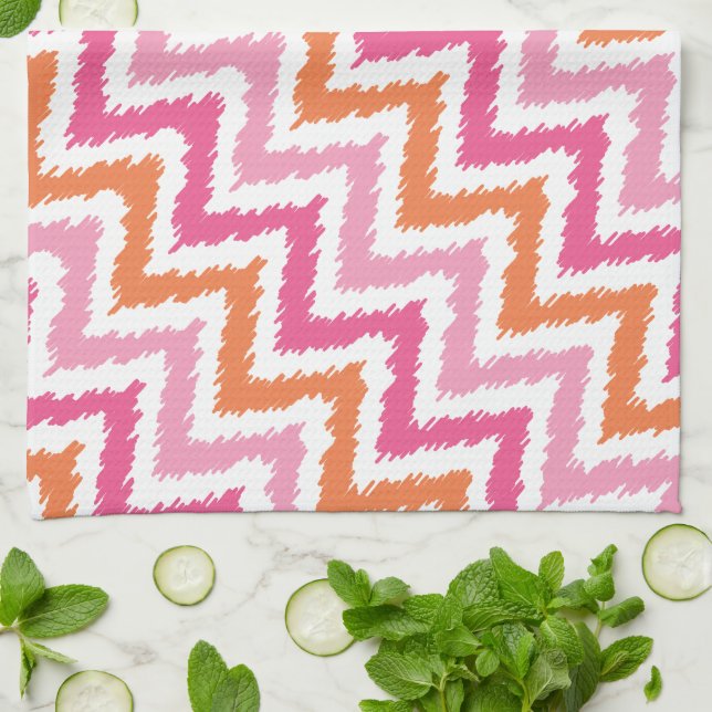 Pink Orange Zigzag Ikat Pattern Towel (Folded)