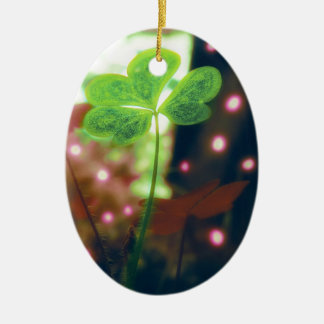 Pink Orb Lights Clover Ceramic Ornament