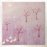 Pink Orchard with Geese Landscape Painting Ceramic Tile<br><div class="desc">A flock of geese in an orchard of apple trees in spring.  A soft dreamy dusty pink landscape painting. Original art by Nic Squirrell.</div>