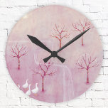 Pink Orchard with Geese Landscape Painting Round Clock<br><div class="desc">A flock of geese in an orchard of apple trees in spring.  A soft dreamy dusty pink landscape painting. Original art by Nic Squirrell.</div>