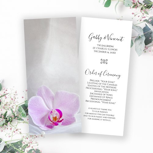 Pink Orchid and Bridal Veil Wedding Program