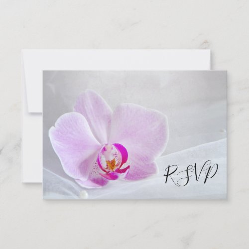 Pink Orchid and Bridal Veil Wedding RSVP Card