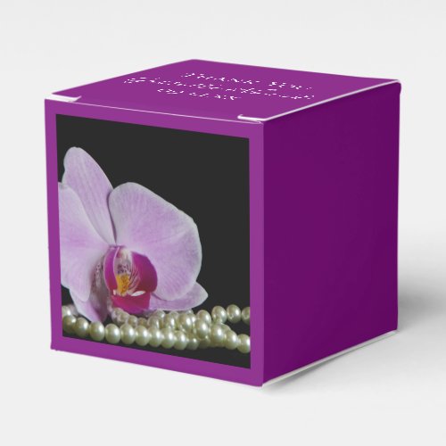 Pink Orchid and Pearls on Black Wedding Favor Boxes