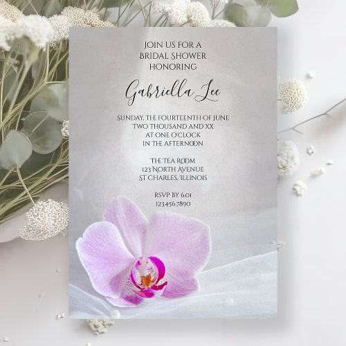 Pink Orchid and White Bridal Veil Bridal Shower Invitation