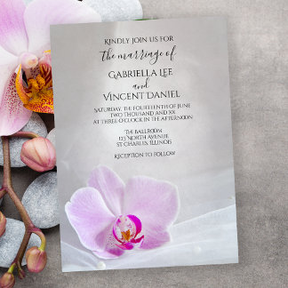 Pink Orchid and White Bridal Veil Wedding Invitation