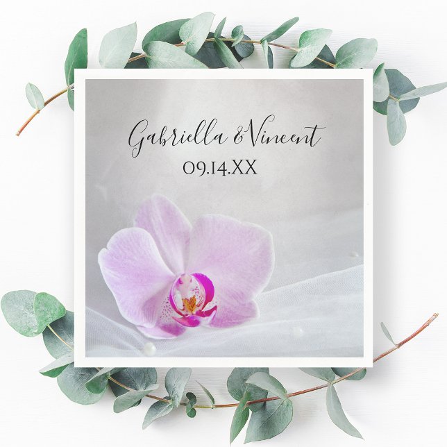 Pink Orchid and White Bridal Veil Wedding Napkins (Creator Uploaded)