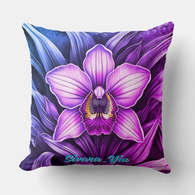 Pink Orchid Bloom Throw Pillow (Front)
