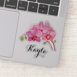Pink Orchid Blossoms With Your Name Vinyl Sticker