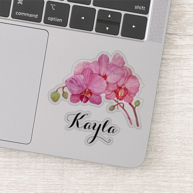 Pink Orchid Blossoms With Your Name Vinyl Sticker (Detail)