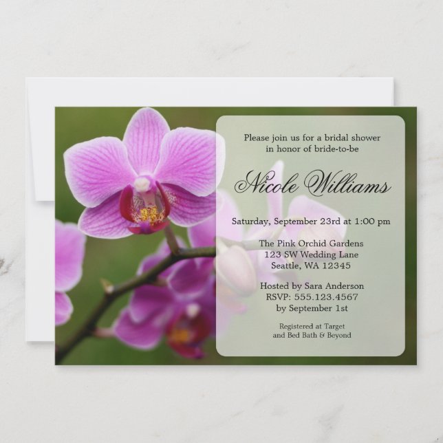 Pink Orchid Bridal Shower Invitation (Front)