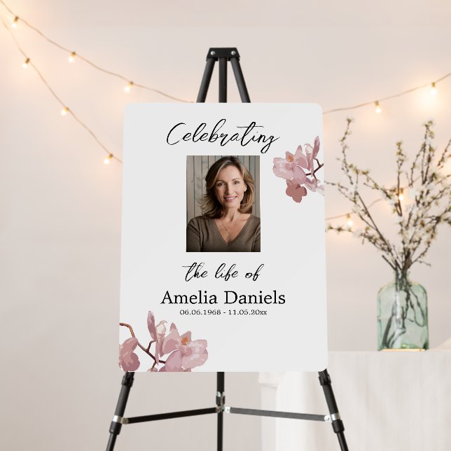 Pink Orchid Celebration of Life Photo Foam Board (In Situ (Stand))