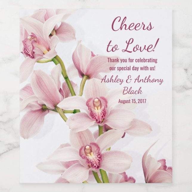 Pink Orchid Cheers to Love Wedding Wine Label (Single Label)