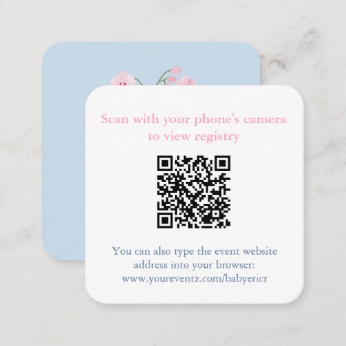 Pink Orchid Chinoiserie Chic Baby Shower QR Code Enclosure Card