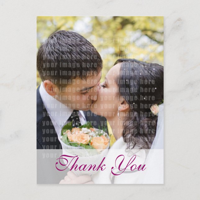 Pink Orchid Custom Photo Wedding Thank You Postcard (Front)