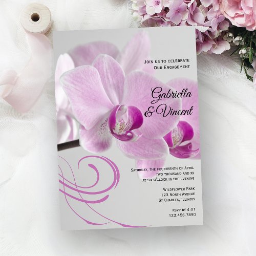 Pink Orchid Elegance Engagement Party Invitation