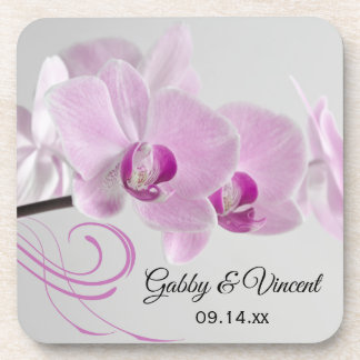 Pink Orchid Elegance Wedding Beverage Coaster