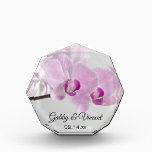 Pink Orchid Elegance Wedding Keepsake Acrylic Award<br><div class="desc">Customize the pretty Pink Orchid Elegance Wedding Keepsake with the personal name of the bride and groom and specific marriage ceremony date. This classy custom flowery nuptial keepsake paperweight features a floral photograph of pink phalaenopsis orchid flower blossoms on the stem.</div>