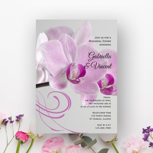 Pink Orchid Elegance Wedding Rehearsal Dinner Personalized Invite