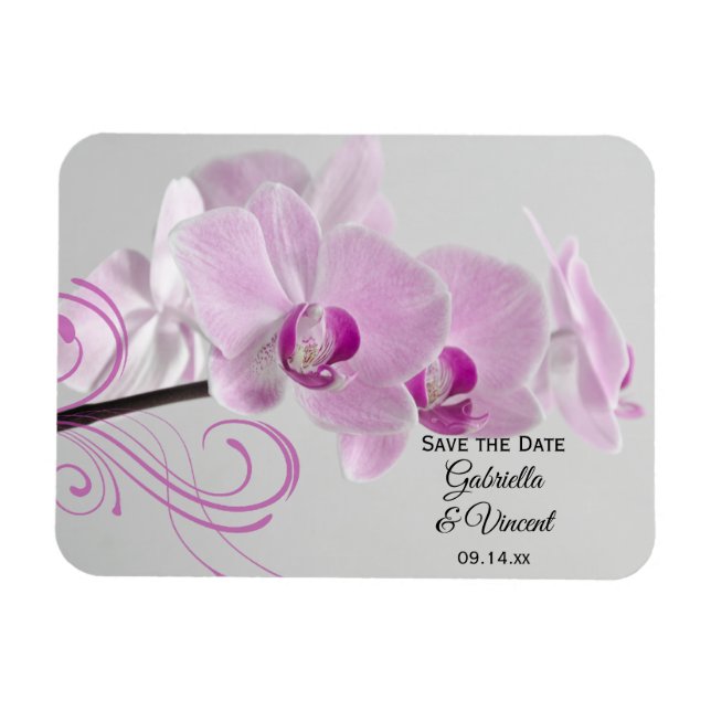 Pink Orchid Elegance Wedding Save the Date Magnet (Horizontal)