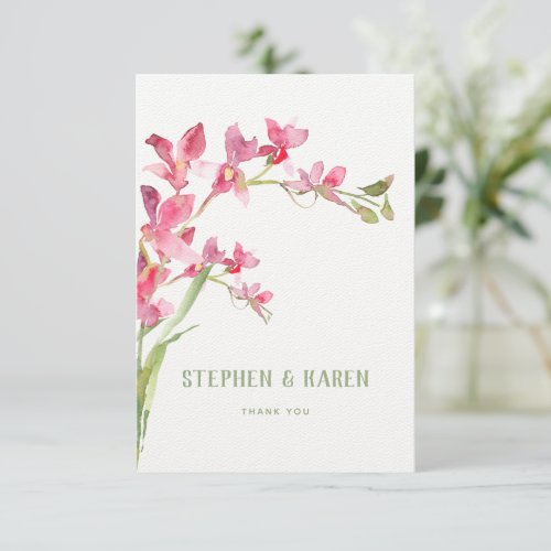 Pink Orchid Elegant Wedding Thank You Card