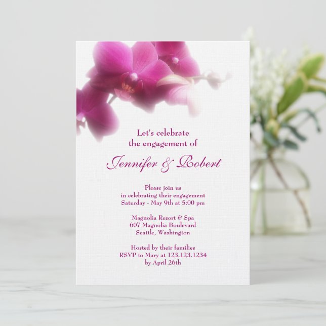 Pink Orchid Engagement Invitation (Standing Front)