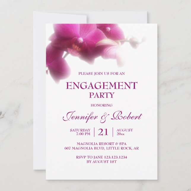 Pink Orchid Engagement Invitation (Front)